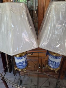 Pair of Blue and White Porcelain Table Lamps