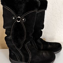 Bare Traps Women's Ellery Black Suede Faux Fur Stay Dry System Snow Boots
