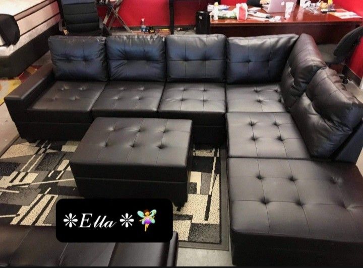 New Black Sectional With Ottoman And Free Delivery