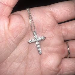 14k white gold & diamond cross necklace
