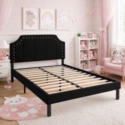 Full Fabric Bed Frame with Upholstered Headboard – Full Size
