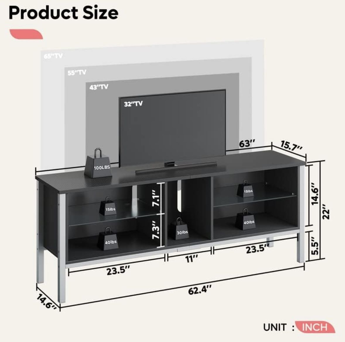 Bestier Gaming Entertainment Center for 65+ Inch TV with LED Lights & Adjustable Glass Shelves