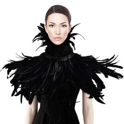 HOMELEX Gothic Black Natural Feather Cape Shawl with Choker Collar