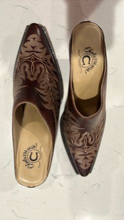 Charlie 1 Horse Women’s Brown Leather Floral Embroidered Pointed Toe Mules Size 8