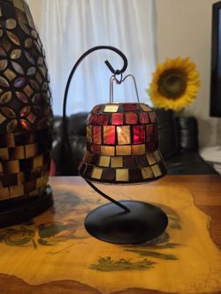 Mosaic Style Glass Lamp w/Mosaic Hanging Candle Holder 