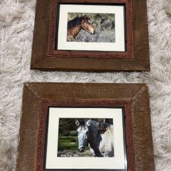 2 Horse Pictures In Rustic Wood Frames 