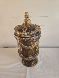 Decorative Lidded Urn with Gold Finish