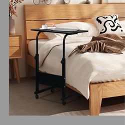 Karl home Mobile Side Table 31.5 inch Computer Desk with Wheels Height Adjustable Rolling Potable Laptop Cart, C-Shaped Bed Couch Sofa End Tables with