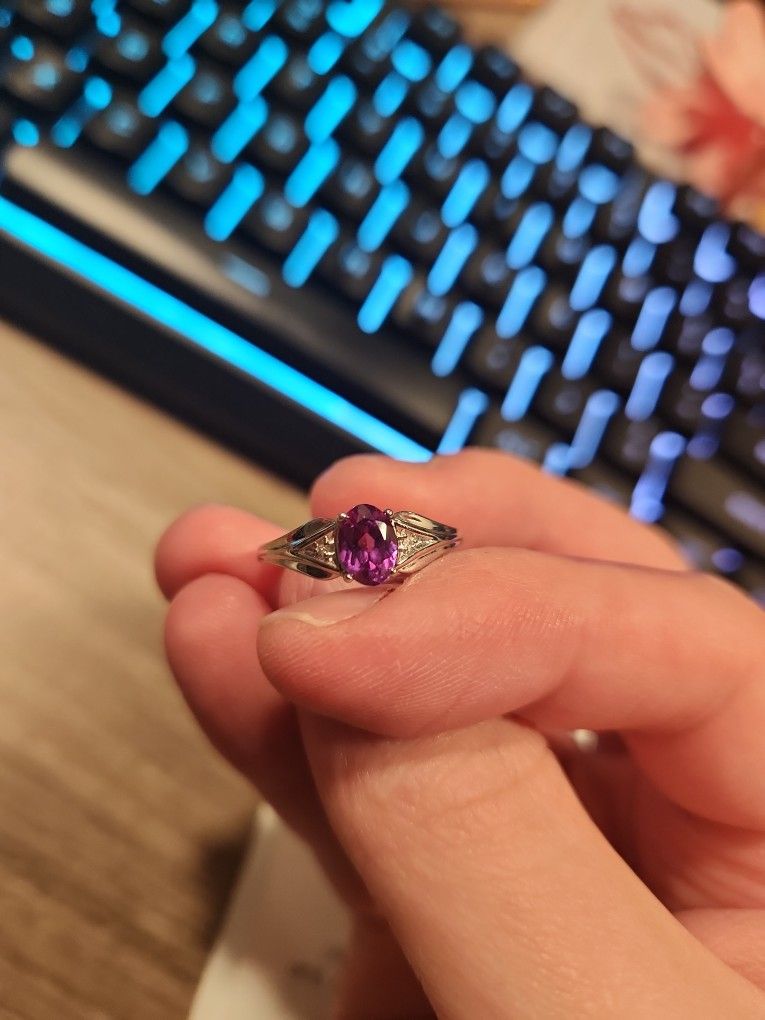 Alexandrite and Diamond Birthstone Ring in 10K White Gold