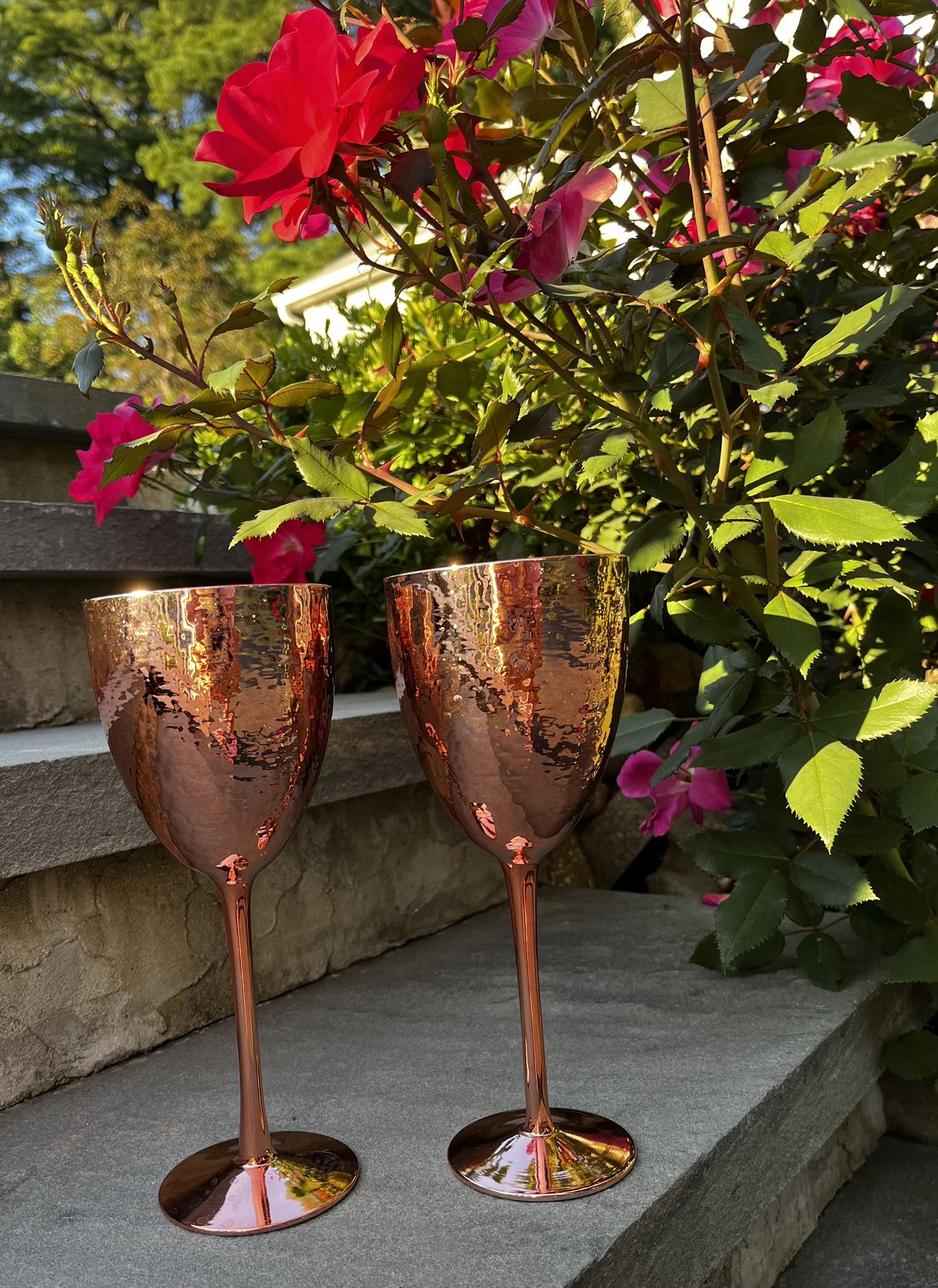 rose gold hand made wine glasses - set of 2