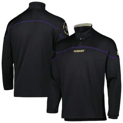 Washington Huskies Adidas Sweater Mens Medium Black 1/4 Snap Pullover Fleece Long Sleeve