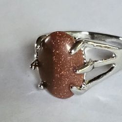 CHOCOLATE SUNBURST OBSIDIAN QUALITY TITANIUM  SILVER NEW SIZE 8 PRONG SET  RING