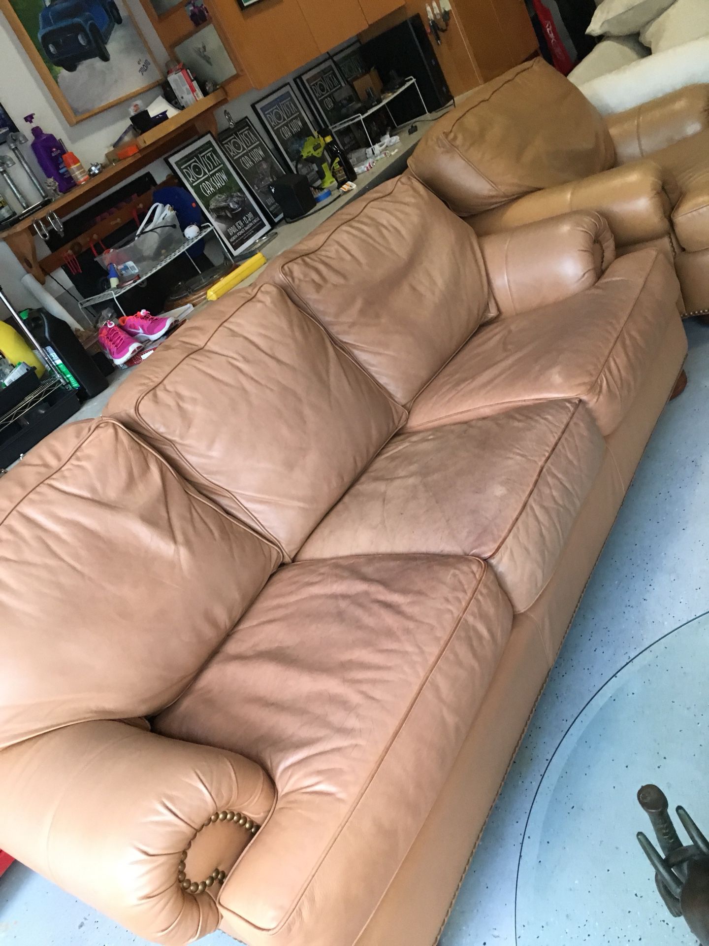 Living Leather Couch, Love Seat and Chair w/ Ottoman