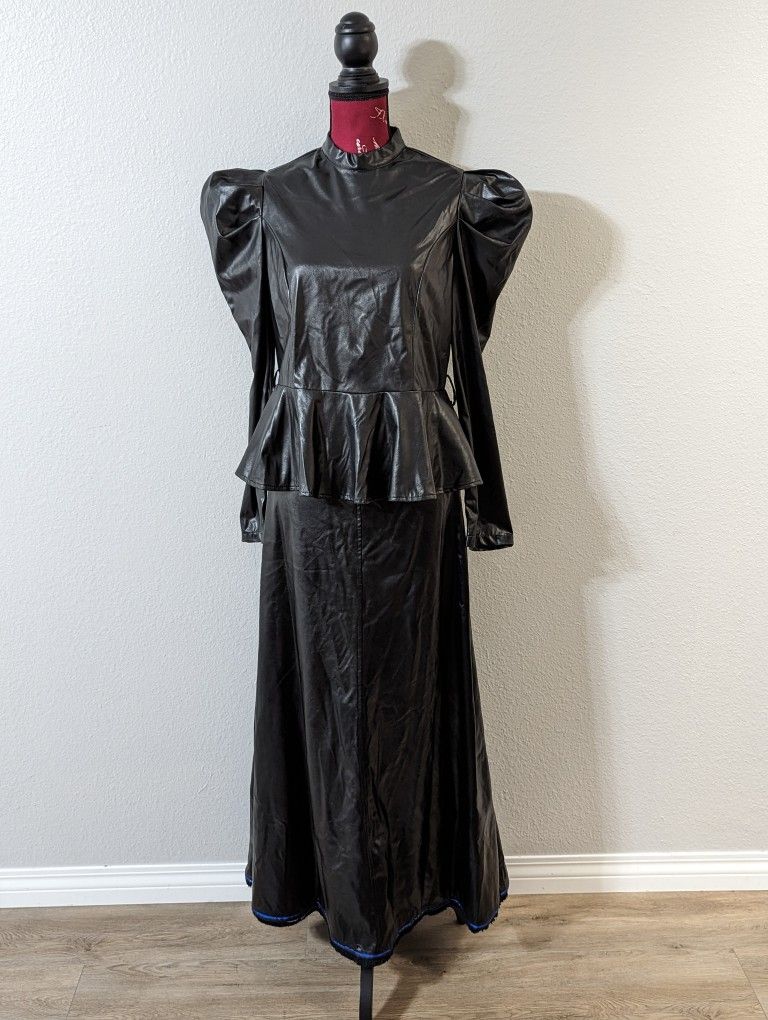 Shein Black Faux Leather Long Skirt And Top Set Size Large (Eu 40-42, US 8-10) 