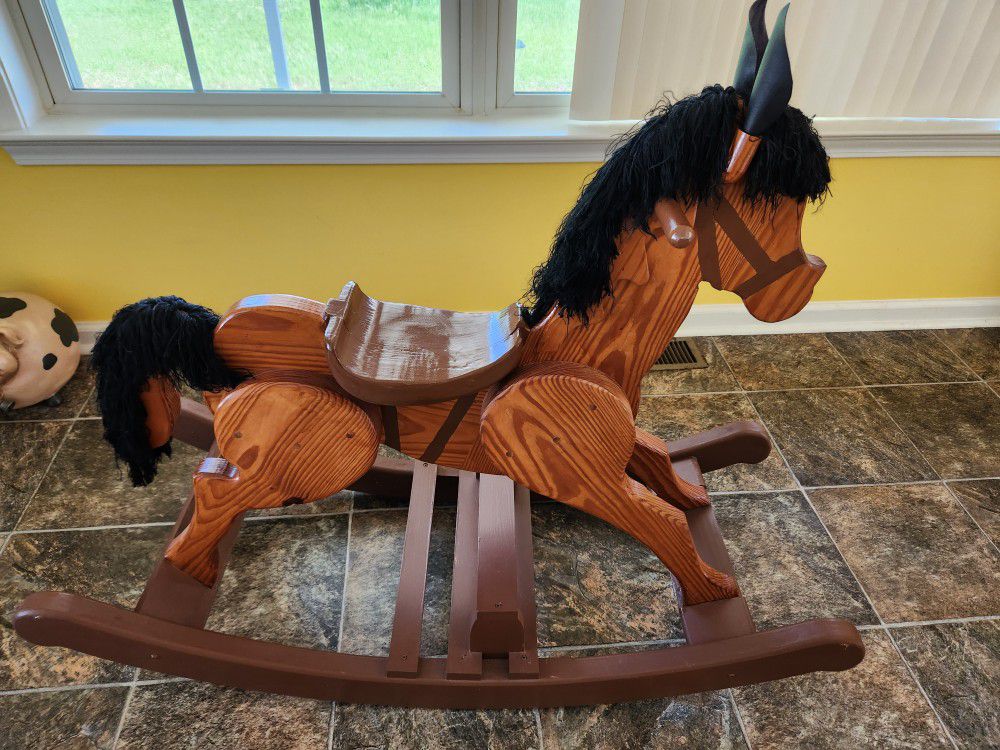Hand Made Large Wooden Rocking Horse Kids Toy. 45x17x36H
