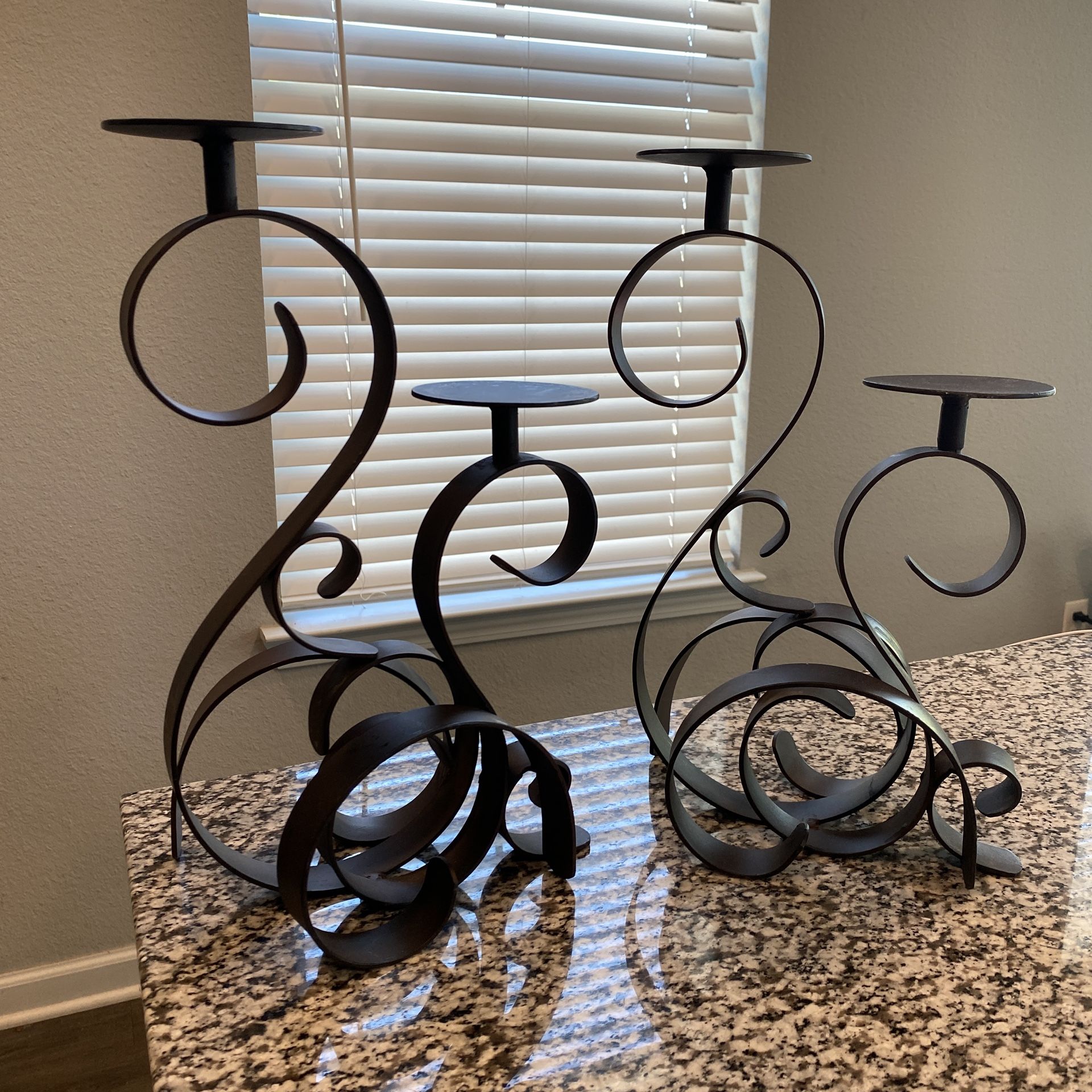 Iron Scroll Pillar Candle Holders Pair