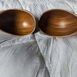 Vintage Mid-Century Wooden Handled Bowls / Soup Scoops (Pair) 🌿