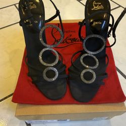 NEW Christian Louboutin TROISRONDS 100 Leather Black Strappy Sandals Shoes 38