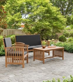 Black Natural 3 PC Rustic Patio Set Loveseat Chair Table Outdoor Jardin Terraza Venta Furniture Sale Muebles