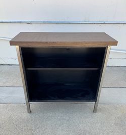 Mid-Century Modern Metal Shelf with Multiple Levels + Brown Top