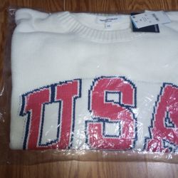 Grayson Threads Women’s 2X USA Graphic Cropped Sweater Off‑White Long Sleeve