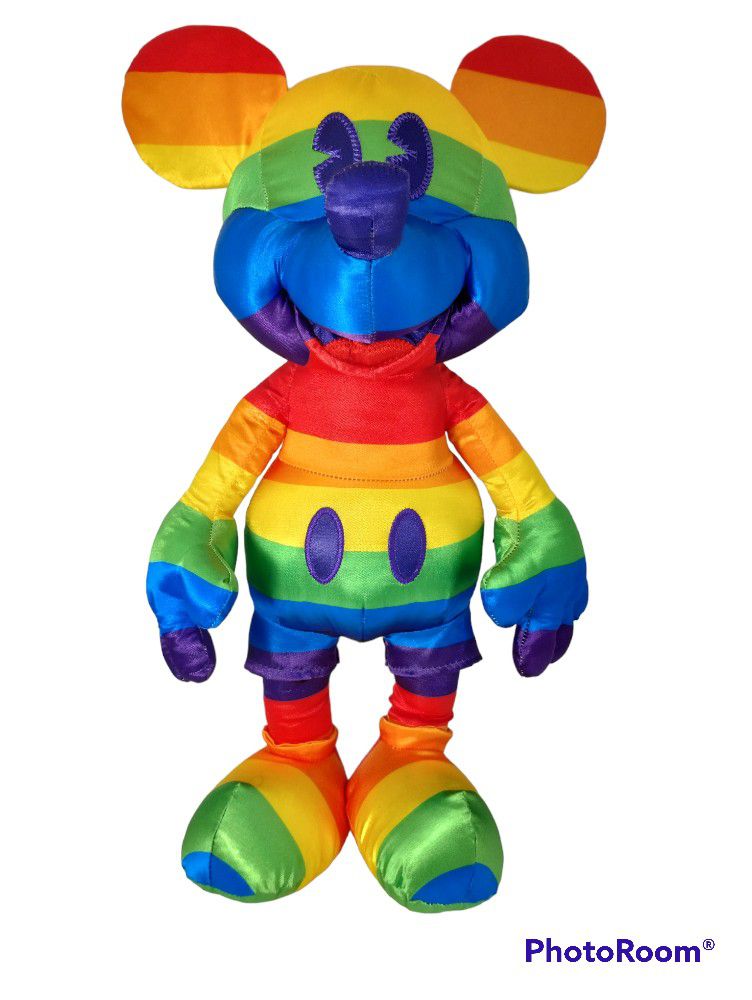 Disney Rainbow PRIDE Mickey Mouse 15.5” Plush Stuffed Multi Color Plushie
