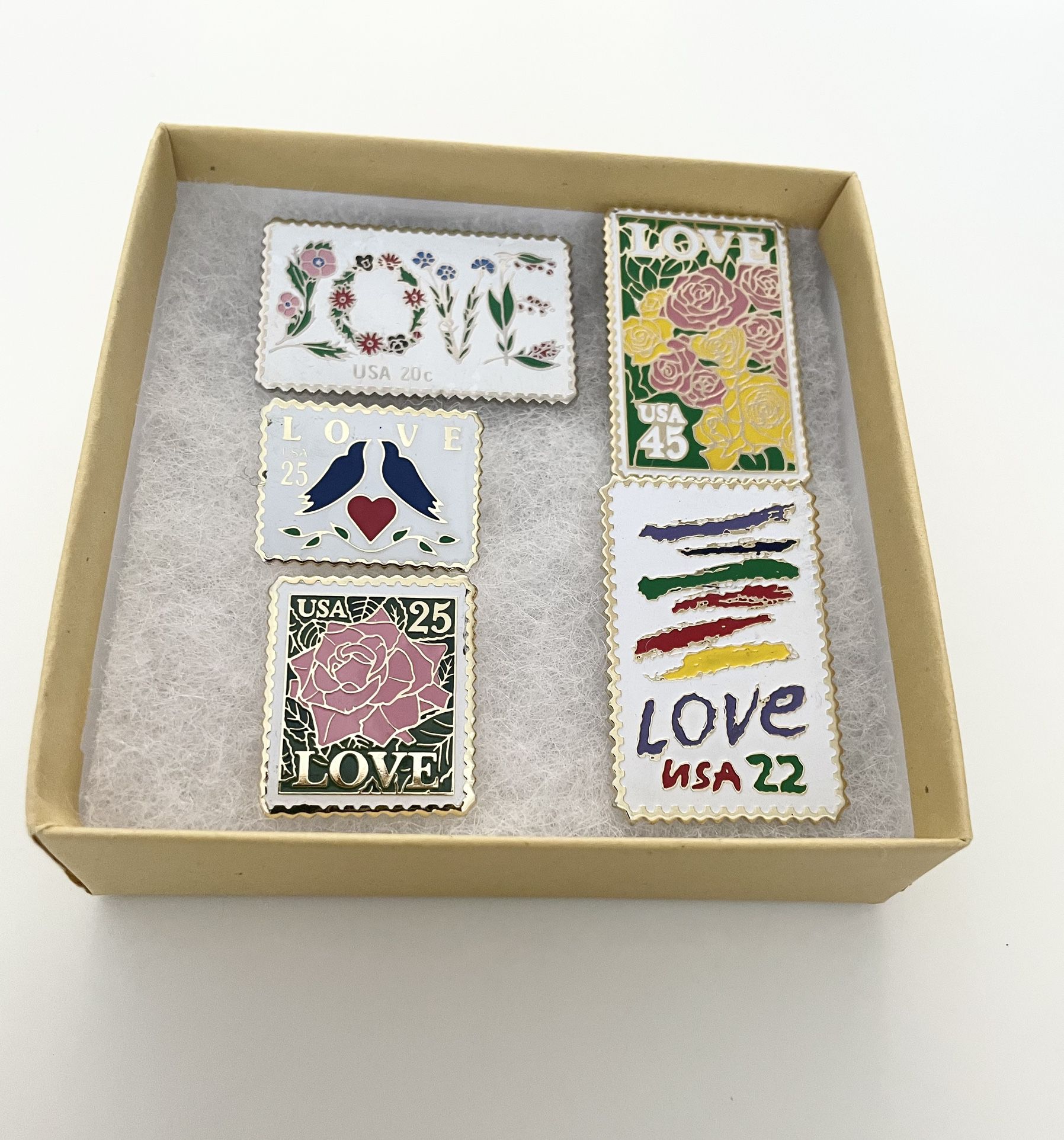 Vintage 1980’s USPS Postal Stamp Love Lapel Pins.  Not Sold Individually