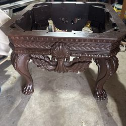 Ornate Solid Wood Table w/ Glass Top – Lubbock