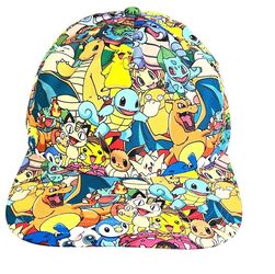 Pokemon Characters All Over Print Snapback Hat Multicolor Cap Charzard Pikachu