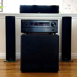 Definitive Technology Mythos Home Theater System + Denon Receiver + Paradigm Sub Definitive Technology Mythos Home Theater System + Denon Receiver + P