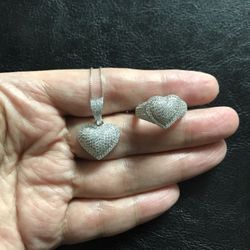 925 Sterling Sterling Heart ❤️ Chain With Ring Set 