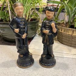 MIDCENTURY ABCO ALEXANDER BACKER USA ASIAN COUPLE CHALKWARE FIGURINES 10” - Handpainted - Mint condi