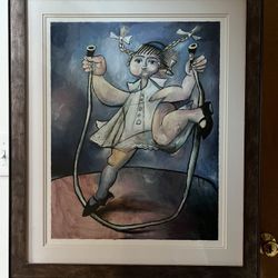 ERIK RENSSEN Dutch Lithograph GIRL SKIPPING ROPE Signed LTD EDITION Custom Frame