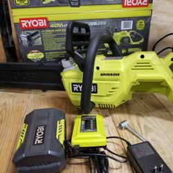 RYOBI 14 in. 40-Volt Brushless Lithium-Ion Cordless Chainsaw, 4 Ah Battery and Charger Included