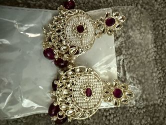 Gold-Tone Kundan Earrings with Ruby Stones
