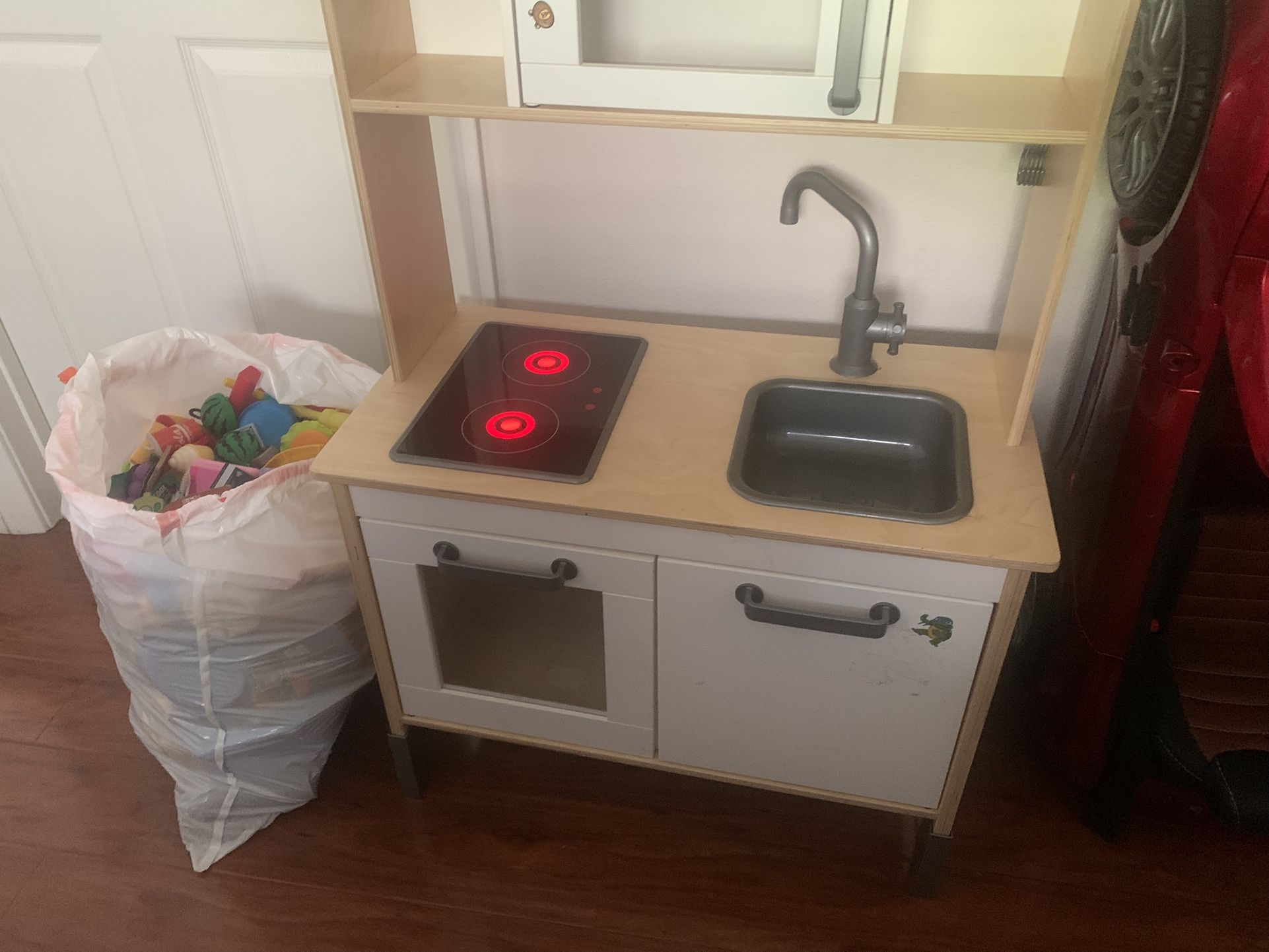 Ikea Play Kitchen With Assorted Plastic Fruits, Vegetables Etc