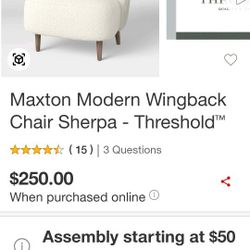 Threshold Wing Chairs Brand New I Have $250 On Line Selling For $200 Each Firm 