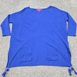 Lilly Pulitzer Elba Sweater Womens Small Blue Tassel 3/4 Sleeve Beach Resort

