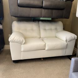 White Leather Loveseat 