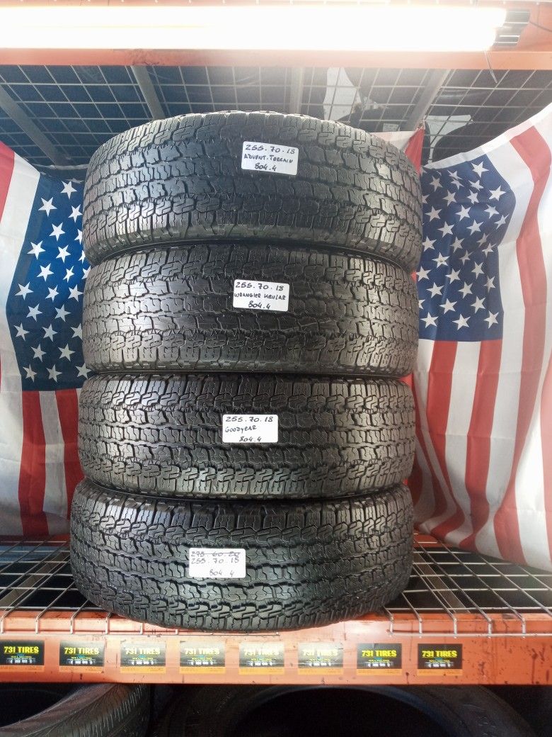 4 USED MATCHING TIRES SET P255/70R18 GOODYEAR WRANGLER PRO KEVLAR GRADE 255/ 70R18 HIGH TERRAIN TRUCK JEEP TIRES 255 70 18 for Sale in Fort Lauderdale,  FL - OfferUp
