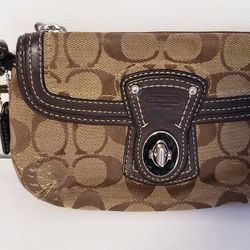 Coach Canvas Wallet Signature C Imprint Brown Leather Trim 

