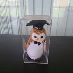 Collectible TY Beanie Babie Class Of 00 Owl "Wisest" For Graduation In Display Case 7"