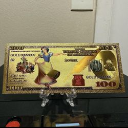24k Gold Foil Plated Snow White and The Seven Dwarfs Disney Princess Banknote