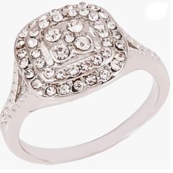 NEW! Vintage Style Square Simulation Diamond Ring Shine Zircon Engagement Jewelry Silvertone Size 7