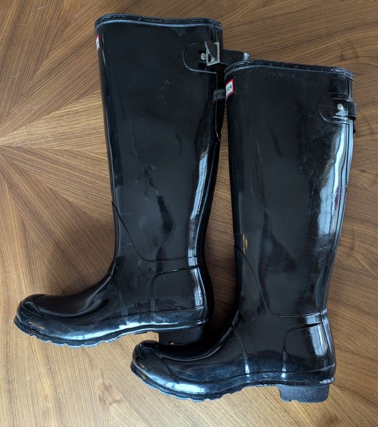 Hunter Black Rain Shoes - Glossy US 8