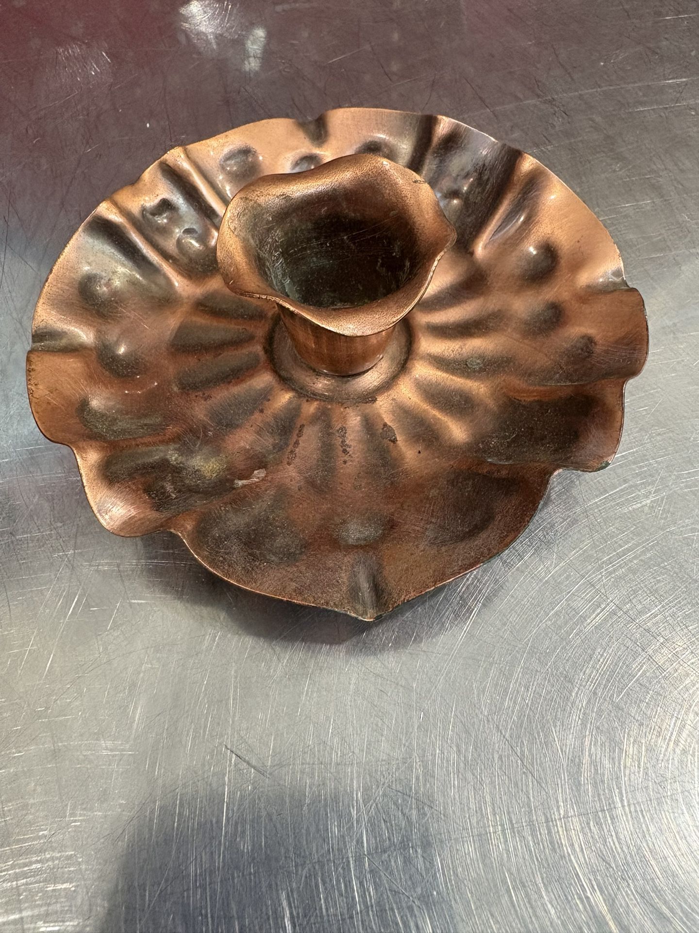 VINTAGE GREGORIAN COPPER CANDLE HOLDER 4 x 4 x 1 1/2 INCHES CANDLESTICK DECOR