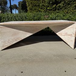 Monumental Pine Wood Geometric Coffee Table