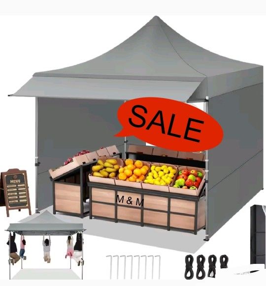10x10 Pop Up Canopy with Sidewalls, Outdoor Instant Canopy Tent with Carry Bag for Commercial Events, Camping, Backyard Parties - White