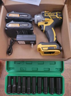 NEW Guiqiqi Impact Wrench Kit with 2 Batteries 2.0Ah & 10 Metric Sockets
