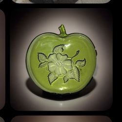 Vintage 1940s–1950s Apple Blossom Hard To Find Green Glass Snack Plate 